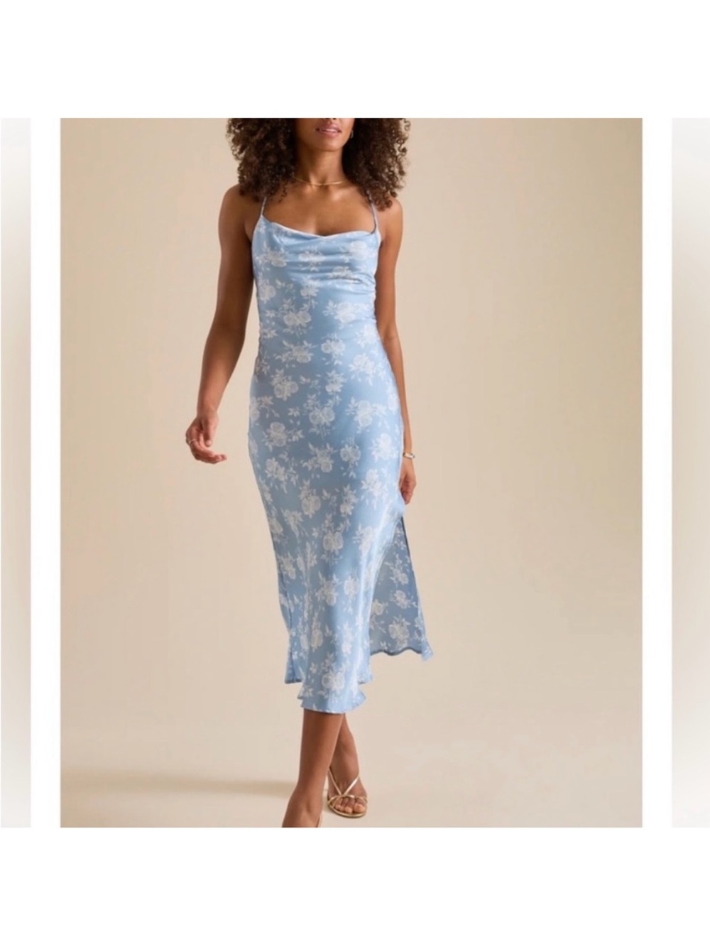 Altar'd State Light Blue Floral Cowl Midi Dress
